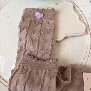 Tan fashion socks with Embellished Purple Heart pin new OSFM